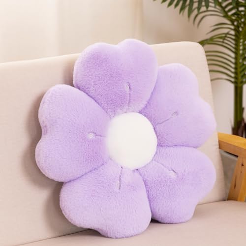 Flower Shaped Pillow, Cute Decorative Throw Pillow with Soft Artificial Rabbit Fur for Couch Bed Chair Floor, Flower Pillows Seating Cushions with Room Décor for Bedroom Living Room (13.7" Lavender) - 13.7 Inches - Lavender
