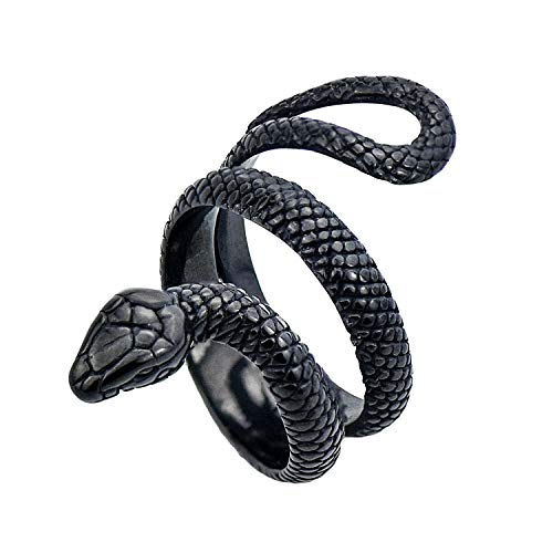 KouGeMou Womens Rock Snake Finger Ring Retro Jewelry Silver Snake Animal Rings Gift Accessories Size 6-10 - Black 10