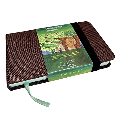 tumuarta Watercolor Journal, 3.5x5.5”, 140 LB, 300 GSM, Cotton Paper, Cold Press, 24 Sheets, 48 Pages, Watercolor Paper Sketch Books for Use As Mixed Media Pad On The Go - Brown - 3.5" x 5.5"