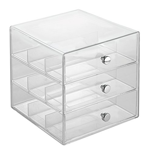 iDesign Plastic Divided 3-Drawer Vanity & Countertop Organizer – 7" x 6.5" x 6.5”, Clear, 35330 - 3 Drawer - Organizer