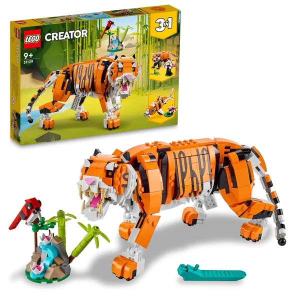 LEGO 31129 Creator 3-in-1 Grote Tijger naar Panda of Vis, Speelgoeddieren, Constructiespeelgoed voor Kinderen vanaf 9 Jaar