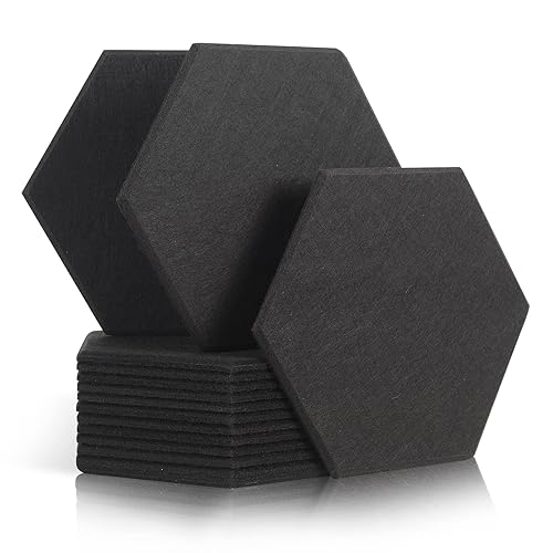 Rdutuok 12 Pack High Density Hexagon Acoustic Panels,Acoustic Foam Panels 30 x 26 x1 cm Beveled Edge Tiles Sound Proof Padding for Recording Room,Offices,Home and Wall Decoration Black - Black