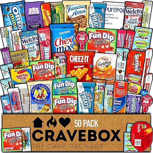 CRAVEBOX Snack Box (50 Count) Easter Variety Pack Gift Care Package Basket Adult Kid Guy Girl Women Men Birthday College Student Office Back to School