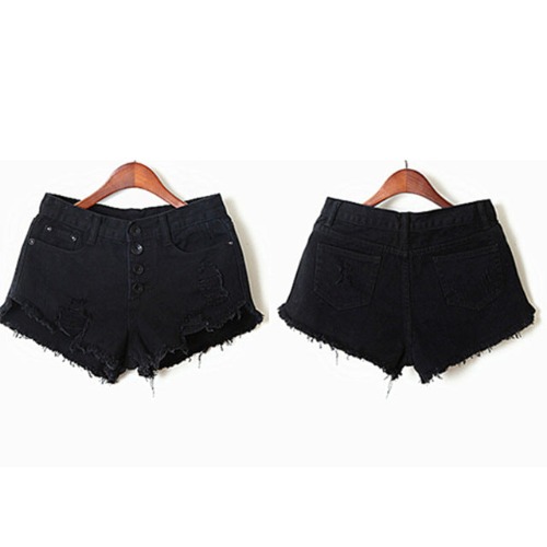 Distressed Jean Shorts - Black / L