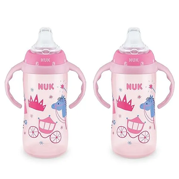 NUK Learner Cup, 10 oz, 8+ Months, 2 Count – BPA Free, Spill Proof Sippy Cup - 2 Pack - Princess
