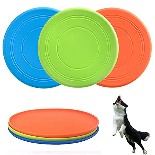 XIGOU Dog Flying Disc, 3 Pack Dog Flyer Dog Toy, Dog Soft Rubber Interactive Lightweight Flying Disc Dog Toy for Small Large Dogs - Floats in Water & Safe on Teeth, 7 inch.