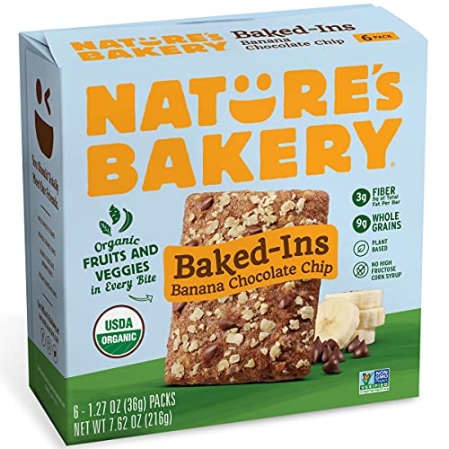 Nature's Bakery Baked-Ins Bars Banana Chocolate Chip, Organic Fruits & Veggies, Vegan, Non-GMO, Organic Snack, 1 box With 6 Packs, 6 Count - Banana Chocolate Chip - 6 Count (Pack of 1)