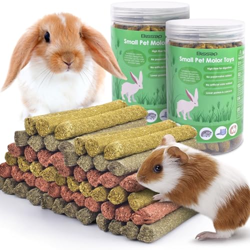 Bissap 72PCS Rabbit Chew Sticks, Mixed Natural Timothy Hay Oat Carrot Bunny Chew Toys and Treats for Rabbits Bunnies Chinchillas Guinea Pigs Hamsters and Other Small Animals Molar Snacks - 7.00 Ounce (Pack of 2)