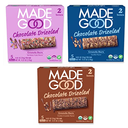 MadeGood Chocolate Drizzled Granola Bars Variety Pack - Gluten Free Granola Bar Snacks - 6 Boxes, 30 Ct, Nut & Allergen Free Snacks - Variety