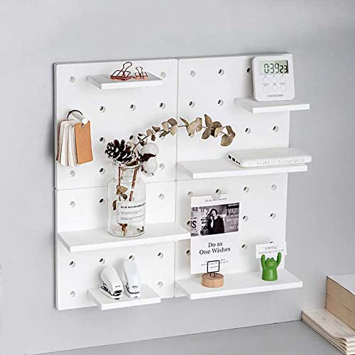 JSF 4 Sets Plastic Pegboard Kit - Decorative Wall Mounted Plastic Floating Shelves for Bedroom, Bathroom, and Kitchen, Pegboard Ledges Organizer,Entryway Organizer with Key Hooks (White) - White
