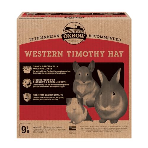Oxbow Animal Health Western Timothy Hay - All Natural Hay for Rabbits, Guinea Pigs, Chinchillas, Hamsters & Gerbils-Veterinarian Recommended- Digestive & Dental Health- Grown in the USA- 9lb. - 9 Pound (Pack of 1)
