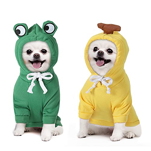 2 Pieces Fruit Dog Hoodie Clothes, Cute Dog Costume Dog Sweater Cold Weather Sweatshirt Pet Coat for Puppy Small Medium Dogs Cats (Frog Style, Medium) - Frog Style - Medium