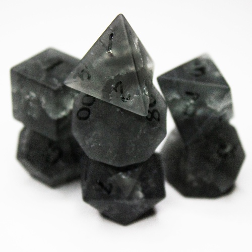 Black Lightning Cracked Glass Dice (7pc Set)