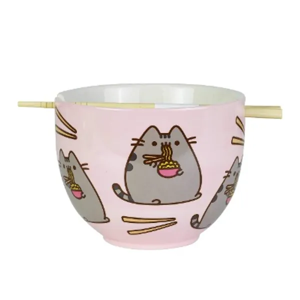 Enesco Pusheen by Our Name is Mud Ramen Bowl and Chopsticks Set, 4", Pink