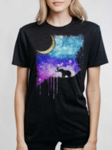 Elephant Moon - Multicolor on Heather Black Triblend Womens Unisex T Shirt