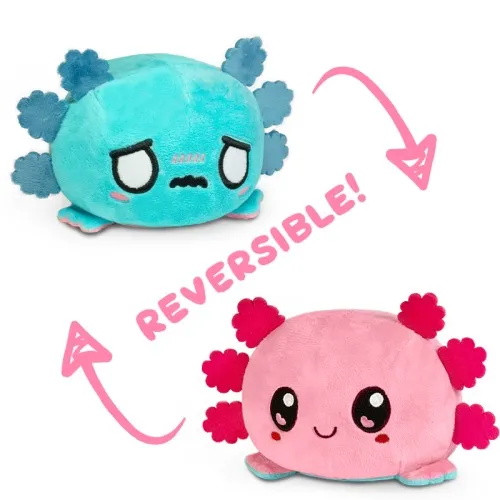 Reversible Axolotl Plushie - Plushie Happy Worried Pink Aqua