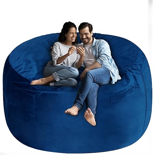 HABUTWAY Bean Bag Chair: Giant 5' Memory Foam Furniture Bean Bag Chair for Adults with Microfiber Cover 5Ft (Blue) - Blue - 5 Foot