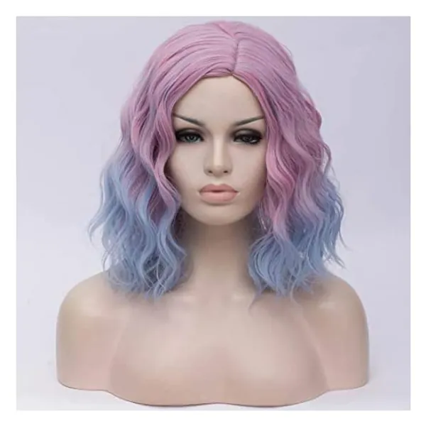 
                            Cying Lin Short Bob Wavy Curly Wig Pink Ombre Blue Wig For Women Cosplay Halloween Wigs Heat Resistant Bob Party Wig Include Wig Cap (Pink Ombre Blue)
                        