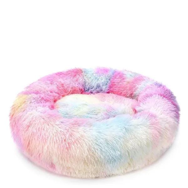 Round Rainbow Extra Plush Calming Donut Dog Beds by Estilo Living - Rainbow Marshmello / Large: 60cm / 23.62" (Diameter)