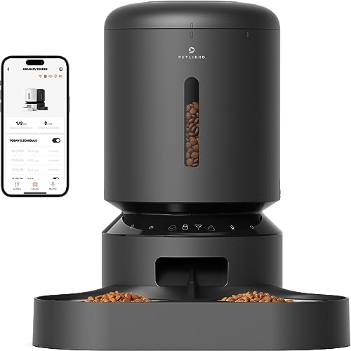 PETLIBRO Automatic Cat Feeder, WiFi Connected, Adjustable Meal Splitter, Fresh Food Storage, Multiple Pet Use, Stainless Steel - Black - Dual Tray with WiFi