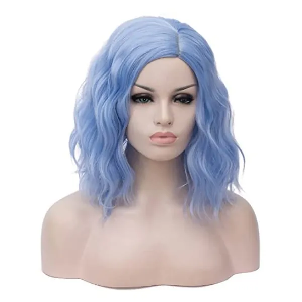 Cying Lin Short Bob Wavy Curly Wig Water Blue Wig For Women Cosplay Halloween Wigs Heat Resistant Bob Party Wig Include Wig Cap (Water Blue)