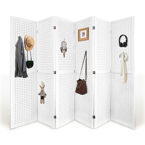 Pegboard Display Wood Room Divider (6 Panel) - White