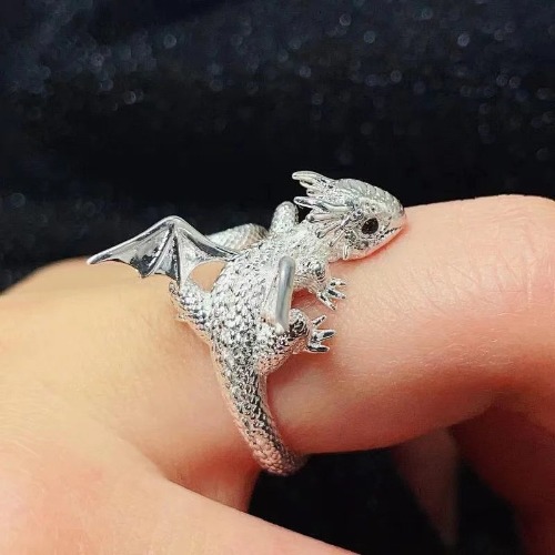 Dark Dragon Themed Ring - 03 Silver color