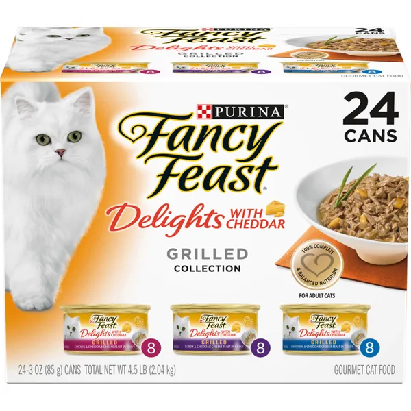 Purina Fancy Feast Grilled Feast in Gravy Canned Wet Cat Food - Cheddar Delights in Gravy Cheddar Variety Pack 3 Ounce (Pack of 24)