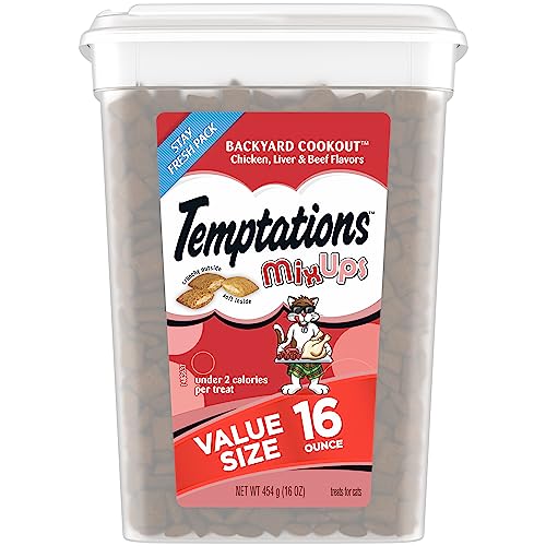 TEMPTATIONS MIXUPS Crunchy and Soft Cat Treats Backyard Cookout Flavor, 16 oz. Tub - Tub - 16 Ounce (Pack of 1)