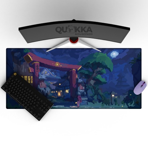 Japanese Torii Pixel Art Design Mousepad Deskmat - 70x30cm / 3mm / Black Stitched