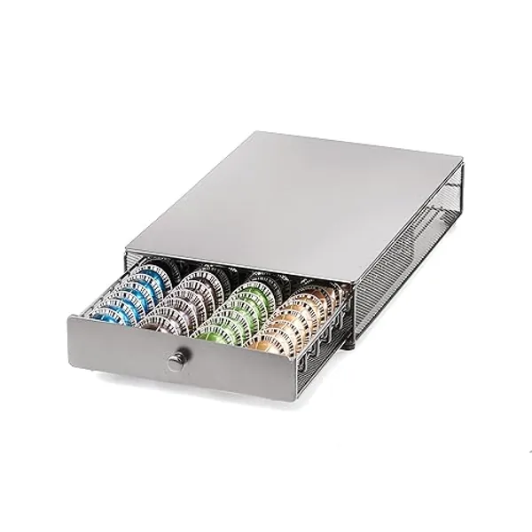 Starfrit Coffee Pod Capsule Drawer - Holds up to 40 Nespresso Vertuoline Pods - Under Brewer Storage Rolling Drawer - Silver