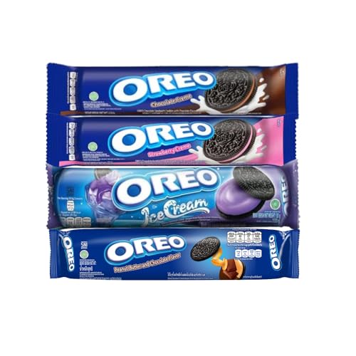 Oreo Limited Edition Creme Selection Cookies, 119.6g | Chocolate Creme Cookies, Strawberry Creme Cookies, Blueberry Ice Cream Creme Cookies and Peanut Butter Chocolate Cookies | Pack of 4