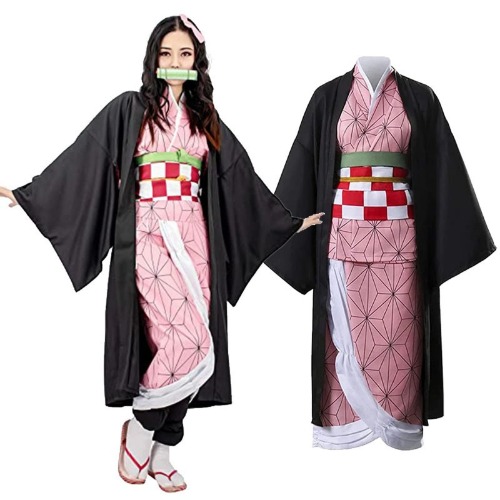 Cosplay demon slayer-kostym, Nezuko cosplay kostymset, Kimetsu no Yaiba kimono outfit uniform kostym för vuxna och barn - Aldult-XL