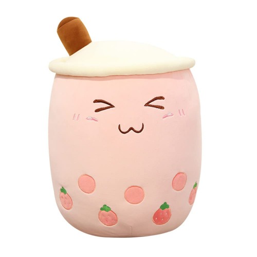 Boba te plyschleksaker, pärla mjölk te, bubbla plyschkudde, söt bubbla tekopp formad kudde med sugrör, hem mjuk kudde, barngåva (M, rosa)