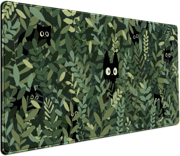 Söt anime katter skrivbordsmatta gröna blad Kawaii musmatta XXL utökad stor spelmusmatta katt, estetisk utökad laptop tangentbordsmatta skrivbordsdyna för kvinnor kontor spelare flicka dekor 80 x 40