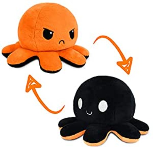 TeeTurtle | The Original Reversible Octopus Plushie | Patented Design | Sensory Fidget Toy for Stress Relief | Black and Orange | Show your mood without saying a word! - Black + Orange Plushie