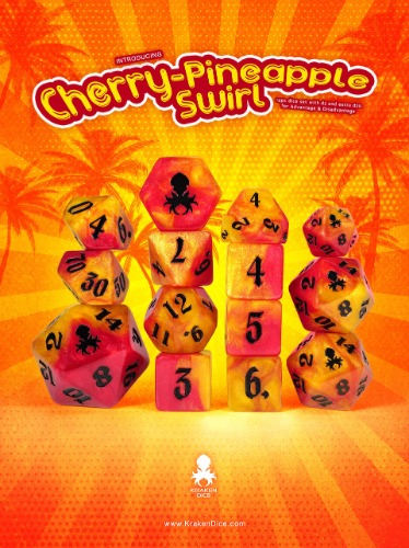 Cherry Pineapple Swirl 14pc Dice Set inked in Black | Default Title