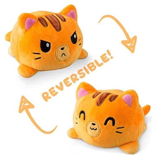 TeeTurtle | The Original Reversible Cat Plushie | Patented Design | Orange Tabby | Show your mood without saying a word! - Orange Tabby Cat Plushie