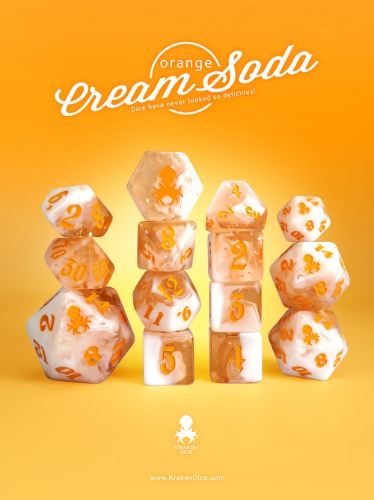Orange Cream Soda 14pc TTRPG Dice Set with Orange Ink