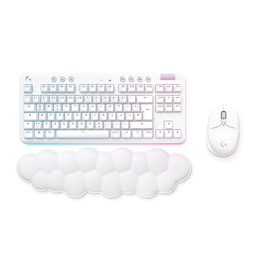 Logitech G705 Kabellose Gaming-Maus und G715 Kabellose mechanische Gaming-Tastatur und Handballenauflage – LIGHTSYNC RGB-Beleuchtung, kabellose Lightspeed Technologie – PC/Mac, Weiß - Tastatur + Maus - Kabellose