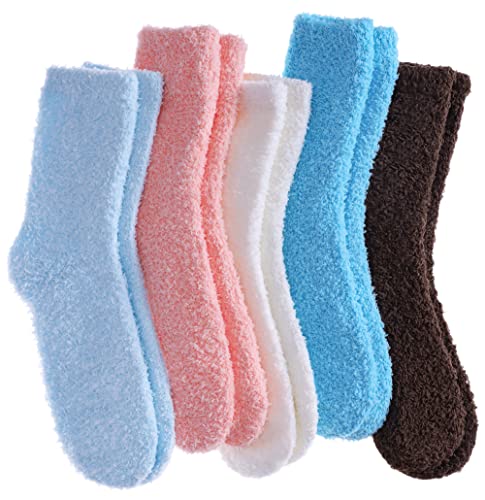 Dosoni Womens Fuzzy Socks Super Soft Fluffy Slipper Socks Cozy Warm Home Sleeping Winter Socks - 5 Pack Soild Color D