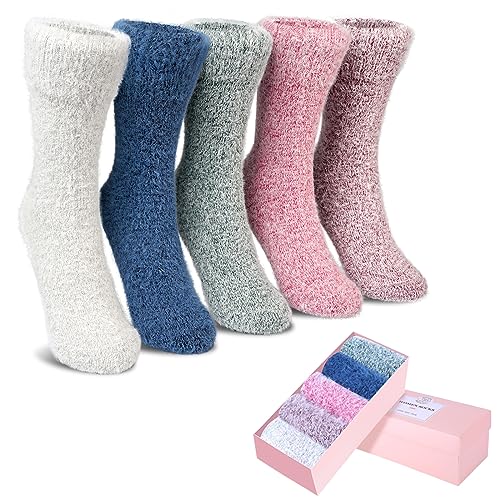 SISOSOCK Fuzzy Socks for Women Cozy Soft Warm Socks Casual Home Sleep Comfy Socks 5 Pack Winter Socks Gifts for Women - Solid Color a