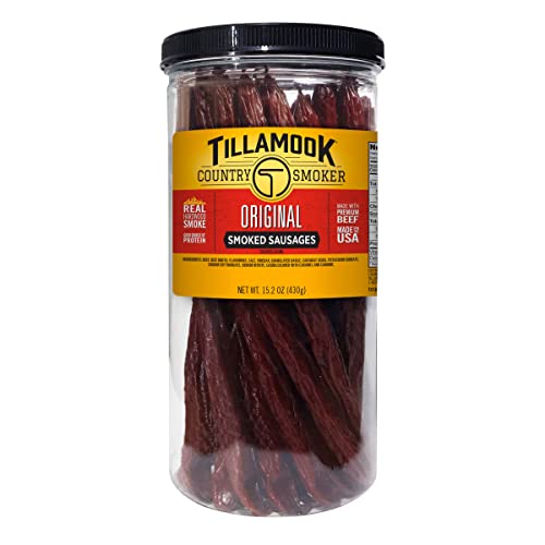 Tillamook Country Smoker Real Hardwood Smoked Sausages, Original Beef, 15.2 Ounce Tall Jar, 20 Count - Original - 15.2 Ounce (Pack of 1)