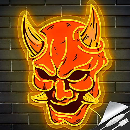 Hannya Mask Neon Sign for Game Room, Tattoo Shop, Tattoo Studio Decor LED Anime Neon Light Cool Room Accessory Japanese Demon Evil Spirit Hannya Sign - Hannya Mask