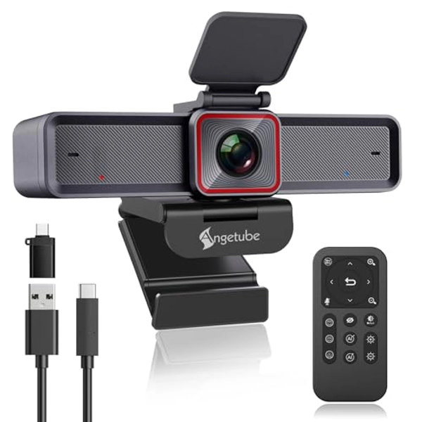 Angetube 4K Streaming Webcam con AI Tracking, HDR, AI doppio microfono con cancellazione del rumore, modalità specializzate Webcam USB 3.0 Ideale per riunioni, conferenze, live Streaming