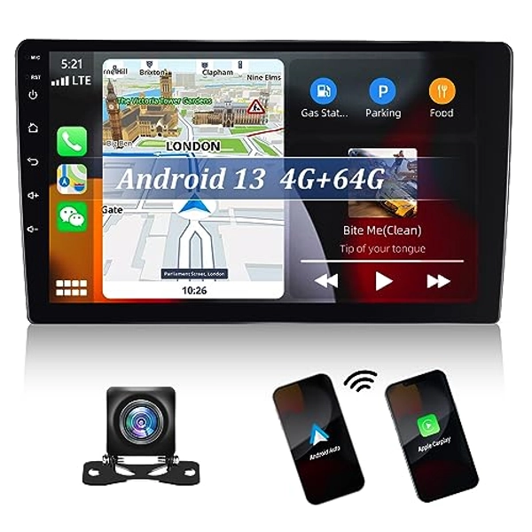 8-Core Android 13 Autoradio a doppio DIN con Carplay Android Auto, 10.1'' TouchScreen Radio con assistente vocale intelligente BT WIFI GPS FM/RDS 36EQ DSP Network Radio SWC+AHD Telecamera posteriore