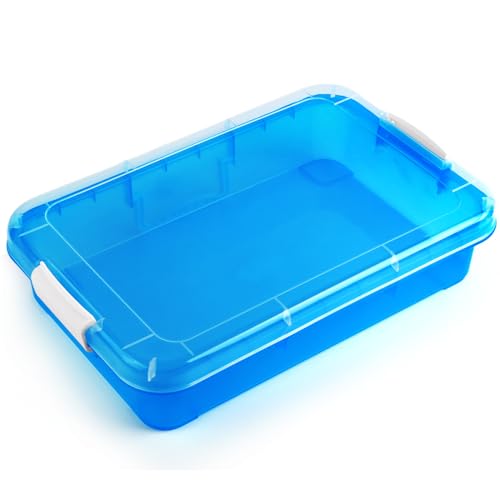 Madzee 15 Inch Portable Sensory Bin Play Tray with Lid, Fill with Water, Sand, Beads and More (Blue) - Blue