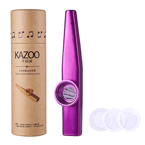 WANDIC Aluminiumlegierung Kazoo Und 3 Kazoo Membran Metall Kazoo mit Vintage Geschenkbox, violett - 1 - Lila