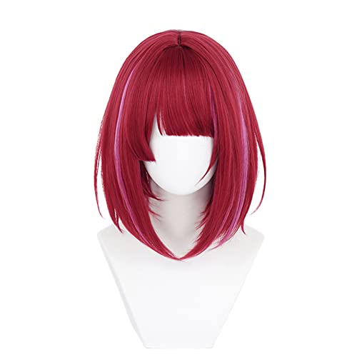 Xingwang Queen Anime Oshi No Ko Arima Kana Cosplay Wig Short Red Mixed Pink Bob Wig Heat Resistant Synthetic Halloween Party Wigs (Arima Kana) - Arima Kana