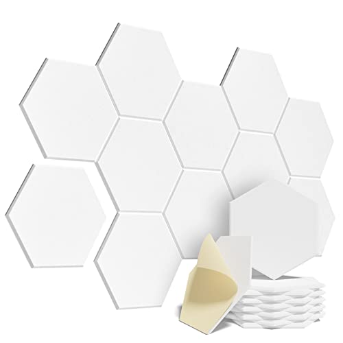 UCORN Upgrade 12 Pack Self-adhesive Sound Proof Foam Panels,12 X 10 X 0.4 Inches Acoustic Panels Hexagon Design Wall Panels,Sound Proof Panels for Walls Sound Absorbing(Regular-WHITE)